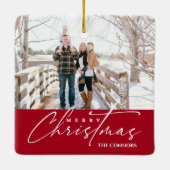 Foto Frohe Weihnachts-Script-Kalligraphie-Familie Keramikornament (Rückseite)