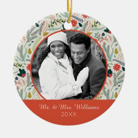 Foto | Frohe Weihnachtsfeiertage Floral Keramikornament (Vorne)