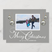 Foto frohe Weihnachtskalligrafie Grau Feiertagskarte (Vorne/Hinten)