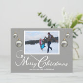 Foto frohe Weihnachtskalligrafie Grau Feiertagskarte (Stehend Vorderseite)