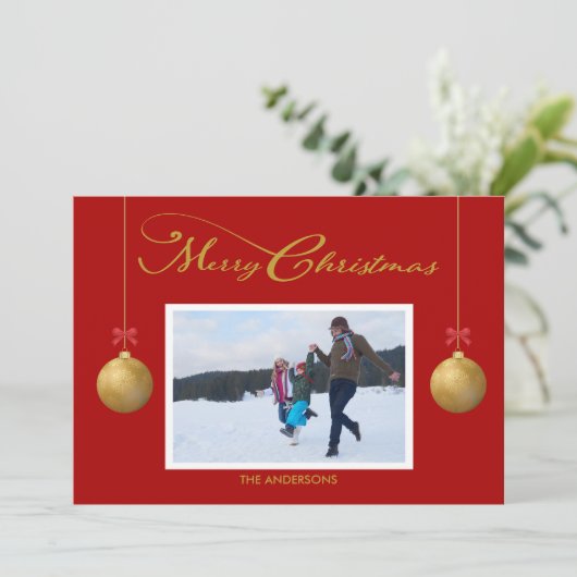 Foto frohe Weihnachtskalligraphie Feiertagskarte (Stehend Vorderseite)