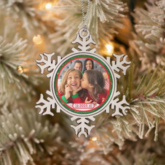 Foto Fun Stomping Rentiers Schneeflocken Zinn-Ornament (Baum)