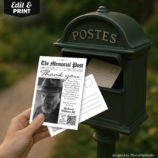 Foto Funeral Newspaper Memorial Danke Karte