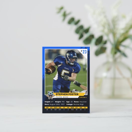Foto für Blue & Black Football Trading Card Player Telefonnummerkarte (Stehend Vorderseite)