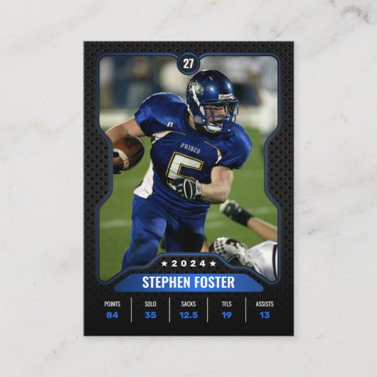 Foto für Blue & Black Football Trading Card Player Telefonnummerkarte (Vorderseite)