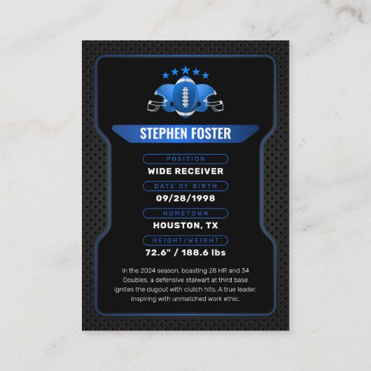 Foto für Blue & Black Football Trading Card Player Telefonnummerkarte (Rückseite)