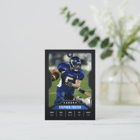 Foto für Blue & Black Football Trading Card Player Telefonnummerkarte (Stehend Vorderseite)