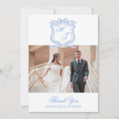 Foto für das Blaue Monogramm im Aquarellfarben-Des Dankeskarte (Vorderseite)