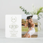 Foto für das grüne botanische Wappen Monogram-Absc Einladung (Stehend Vorderseite)