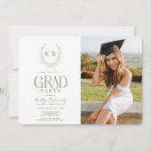 Foto für das grüne botanische Wappen Monogram-Absc Einladung (Vorderseite)