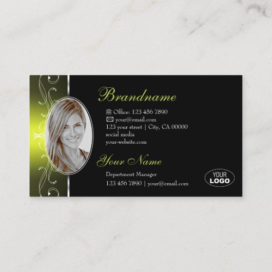 Foto für das luxuriöse Logo "Black Yellow Verziert Visitenkarte (Rückseite)