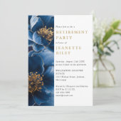 Foto für das Navy Blue Gold Floral Retirement Part Einladung (Stehend Vorderseite)