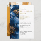 Foto für das Navy Blue Gold Floral Retirement Part Einladung (Vorne/Hinten)