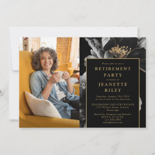 Foto für das Party "Black and Gold Chill Floral Re Einladung