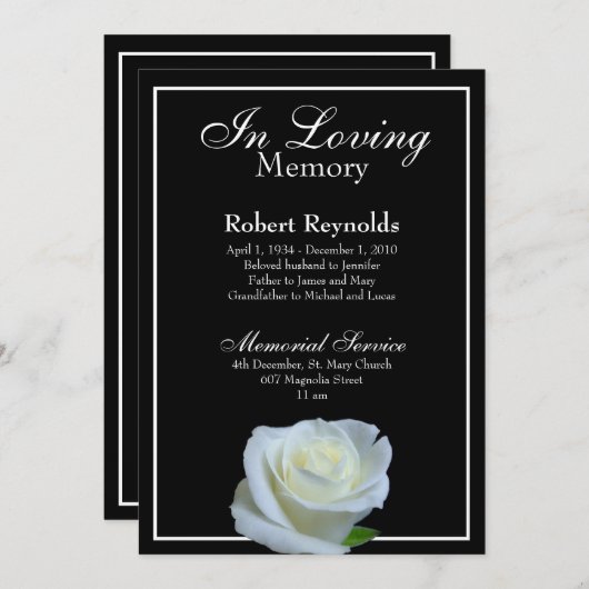 Foto für das Schwarz-Weiß-Gedächtnis oder Beerdigu Einladung (Vorne/Hinten)
