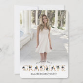 Foto für den Abschluss von Gold Navy Blush Floral  Einladung (Vorderseite)