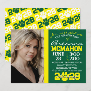 Foto für den grünen und gelben Pawprint Abschluss Einladung