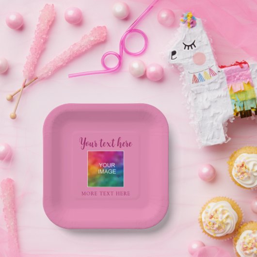 Foto für den Textnamen hier Rosa Platz hinzufügen Pappteller (Party)