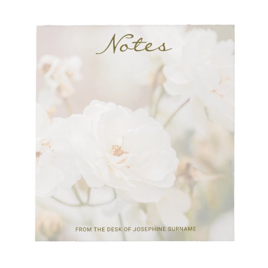 Foto für die Blume "White Rose" mit eigenem Namen Notizblock (Vorderseite)