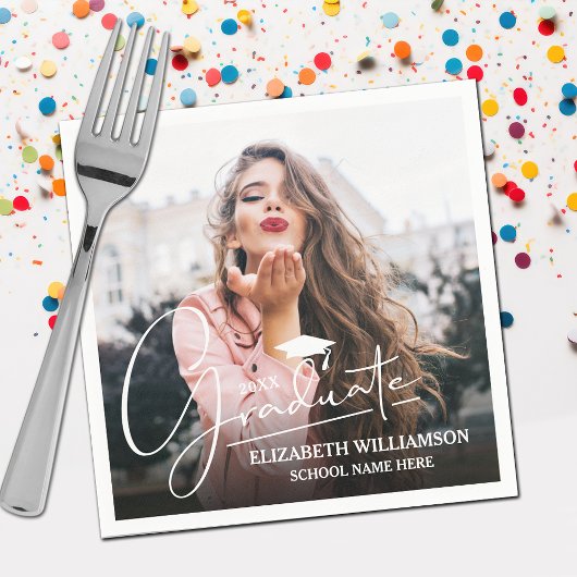 Foto für die Graduierung von weißen Skripten Serviette