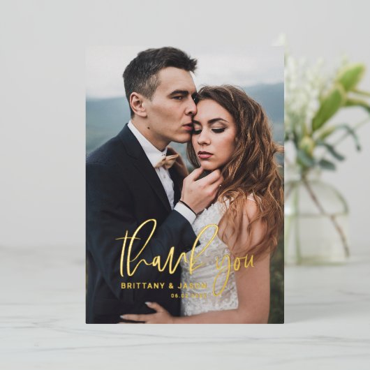 Foto für die Hochzeit von handgeschriebenen Skript Folieneinladung (Stehend vorne)