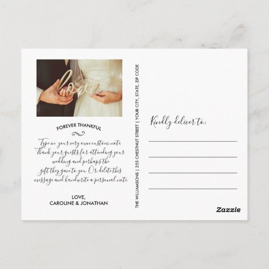 Foto für die Hochzeit von handgeschriebenen Skript Postkarte (Rückseite)