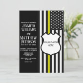 Foto für dünne gelbe Linie Abzeichen einfügen Einladung (Stehend Vorderseite)