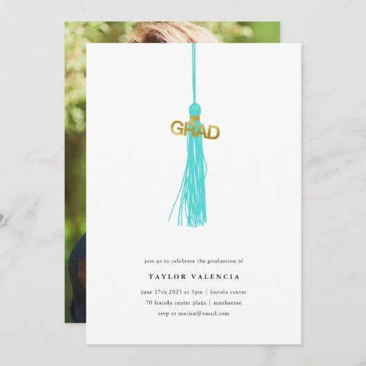 Foto für eine helle grüne Tassel-Graduierungsparte Einladung (Vorne/Hinten)