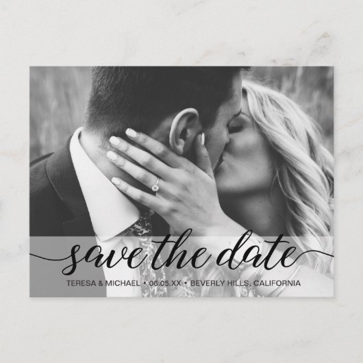 Foto für einfache SkriptSave the Date-Verlobung Postkarte (Vorderseite)
