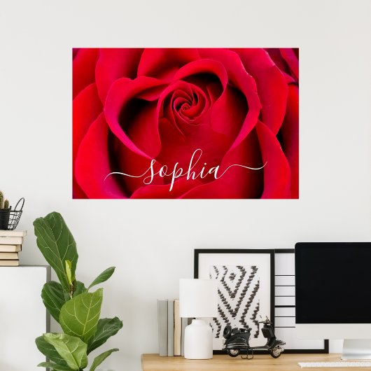 Foto für Elegante Rote Rose Blume Name Poster (Heimbüro)