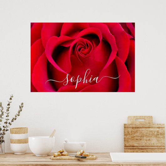 Foto für Elegante Rote Rose Blume Name Poster (Küche)