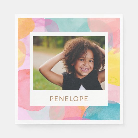 Foto für farbige Wasserfarbkreise und Punkte Serviette (Vorderseite)