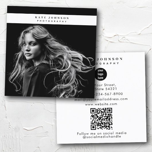 Foto für Firmenlogo Fotografen Schwarz-weiß Quadratische Visitenkarte