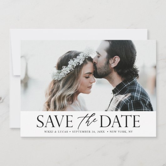 Foto für gemischte Typografie in Schwarzweiß Save The Date (Vorderseite)