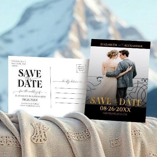 Foto für Goldfolie Save the Date Postkarte