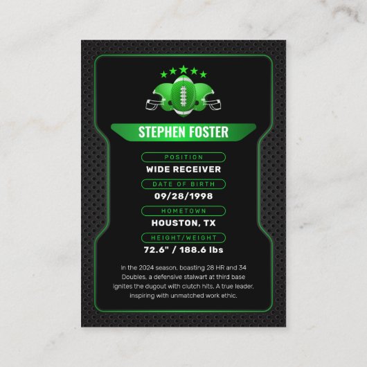 Foto für Green & Black Football Trading Card Playe Telefonnummerkarte (Rückseite)