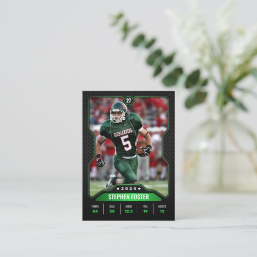 Foto für Green & Black Football Trading Card Playe Telefonnummerkarte (Stehend Vorderseite)