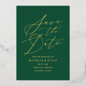 Foto für grüne und goldene Kalligrafie Save the Da Folieneinladung (Vorderseite)