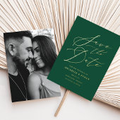 Foto für grüne und goldene Kalligrafie Save the Da Folieneinladung