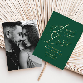 Foto für grüne und goldene Kalligrafie Save the Da Folieneinladung