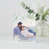 Foto für grüne und weiße Blume Save the Date Postkarte (Stehend Vorderseite)