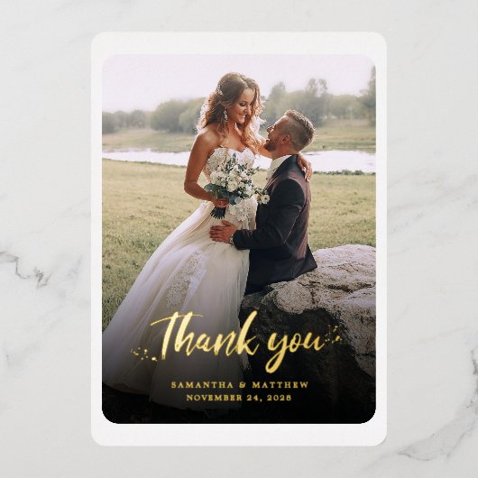 Foto für handgeschriebene Hochzeiten Danke Gold Folieneinladung (Vorderseite)
