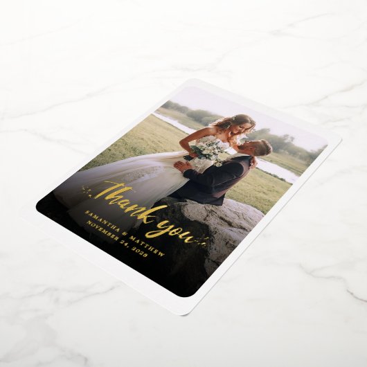 Foto für handgeschriebene Hochzeiten Danke Gold Folieneinladung (Gedreht)