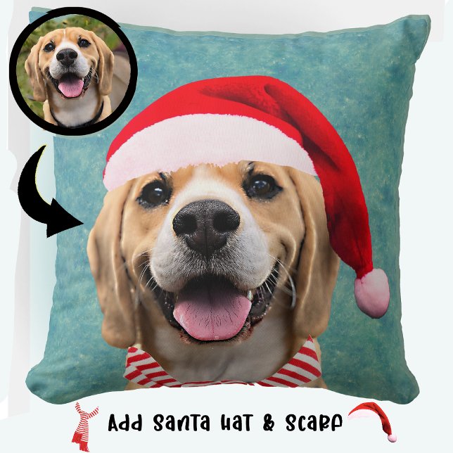 Foto für Hunde mit digitaler Weihnachtsmannmütze S Kissen (Von Creator hochgeladen)