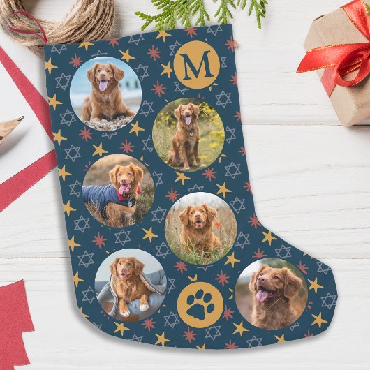 Foto für Hunde Vintages Retro-Sternenmuster Kleiner Weihnachtsstrumpf