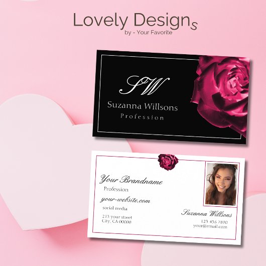 Foto für klassische Schwarz-Weiß-Rote Rose Visitenkarte