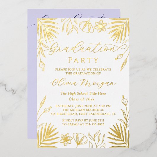 Foto für Lila Abschluss mit Bläserzellenschrift Folieneinladung (Vorderseite/Rückseite)