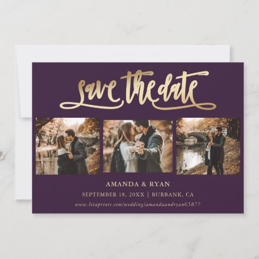 Foto für lila Hochzeiten und Goldhochzeiten Save t Save The Date (Vorderseite)