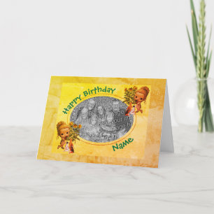 Foto für Mädchen und Welpen Feiertagskarte