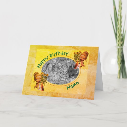 Foto für Mädchen und Welpen Feiertagskarte (Vorderseite)